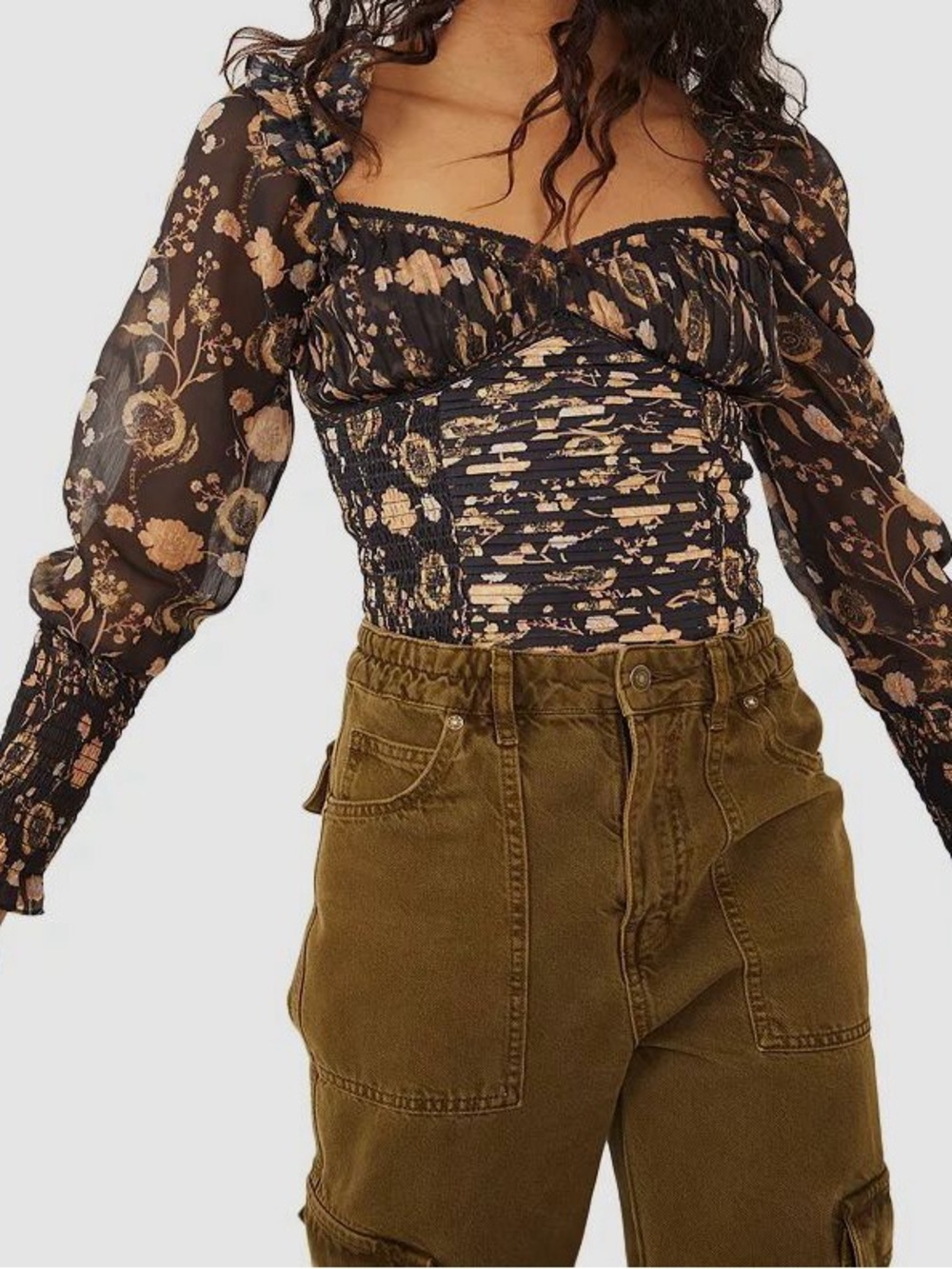 Free People Brunch Floral Print Date Bodysuit Sz XS Bohemian Chic - Picture 7 of 13